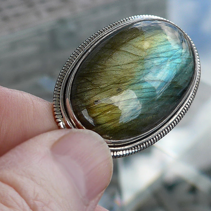 Large Oval Shimmering Labradorite Pendant