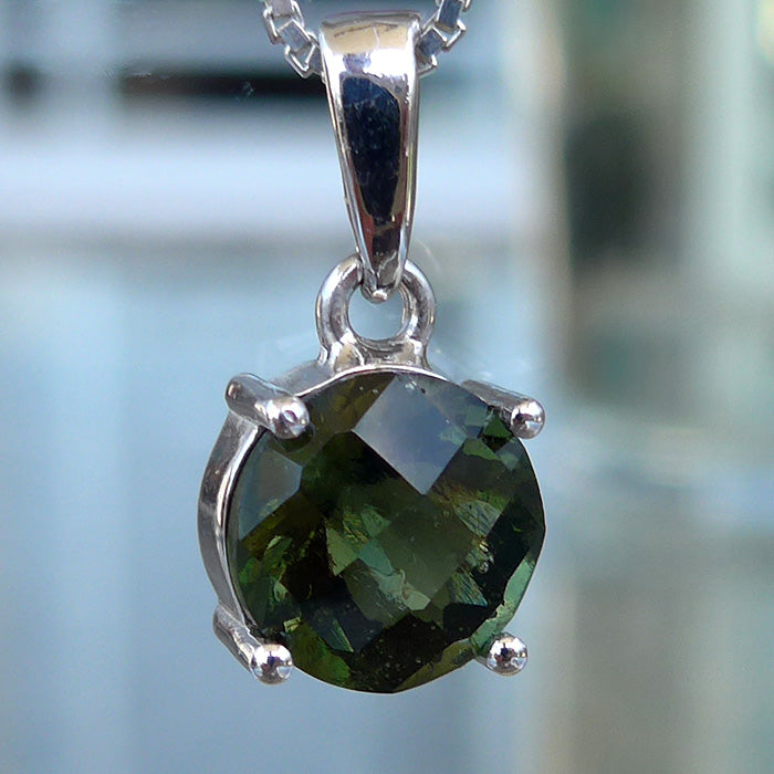 Round Moldavite Gemstone Pendant