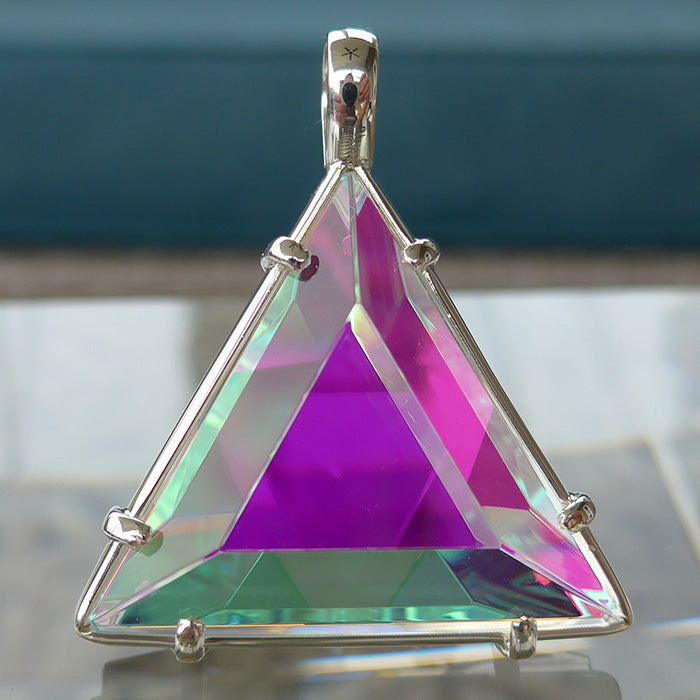 Super Size Clear Quartz Star of David with Magenta Dichroic Glass by Kings Amao