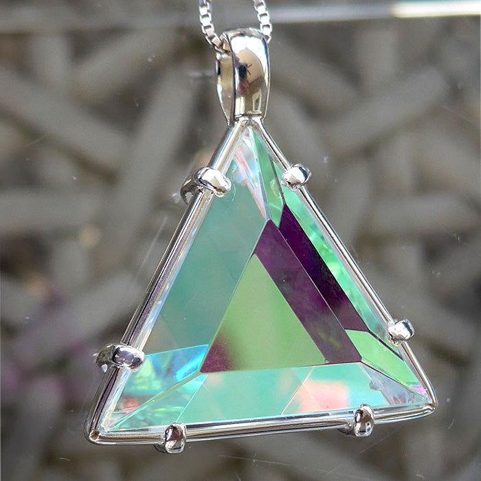 Lemurian Quartz Star of David Pendant with Magenta Dichroic Glass