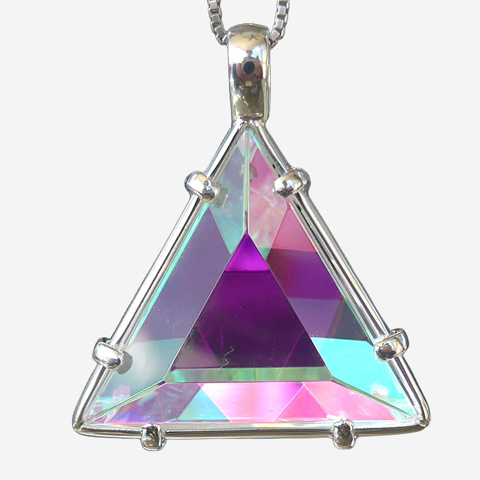 Lemurian Quartz Star of David Pendant with Magenta Dichroic Glass
