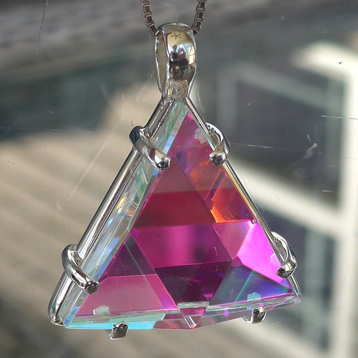 Lemurian Quartz Star of David Pendant with Magenta Dichroic Glass