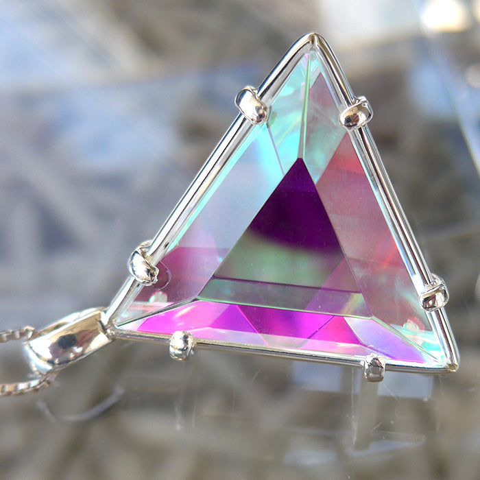 Lemurian Quartz Star of David Pendant with Magenta Dichroic Glass