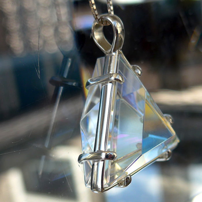 Lemurian Quartz Star of David Pendant with Magenta Dichroic Glass