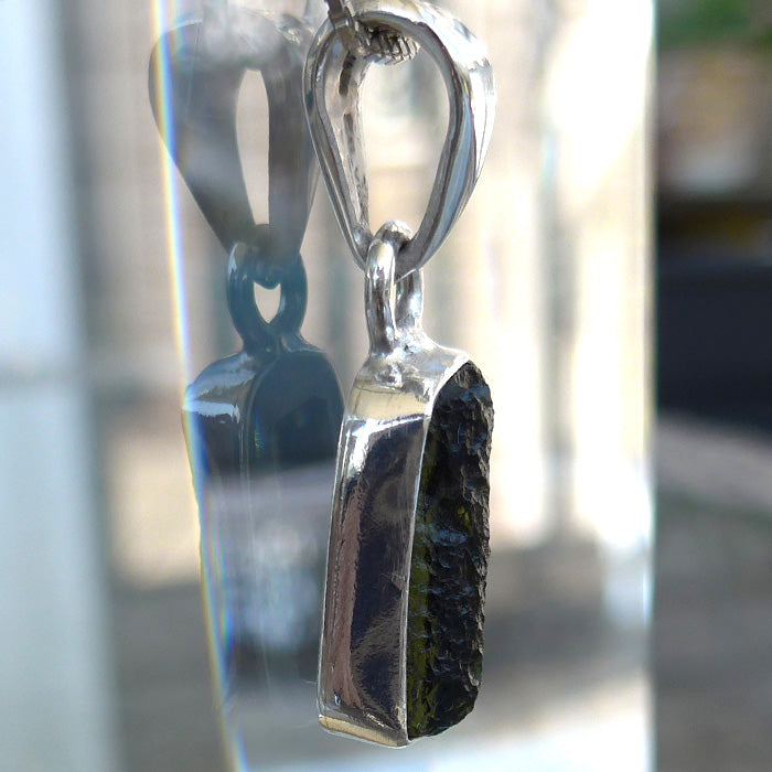 Tall Unpolished Moldavite Pendant