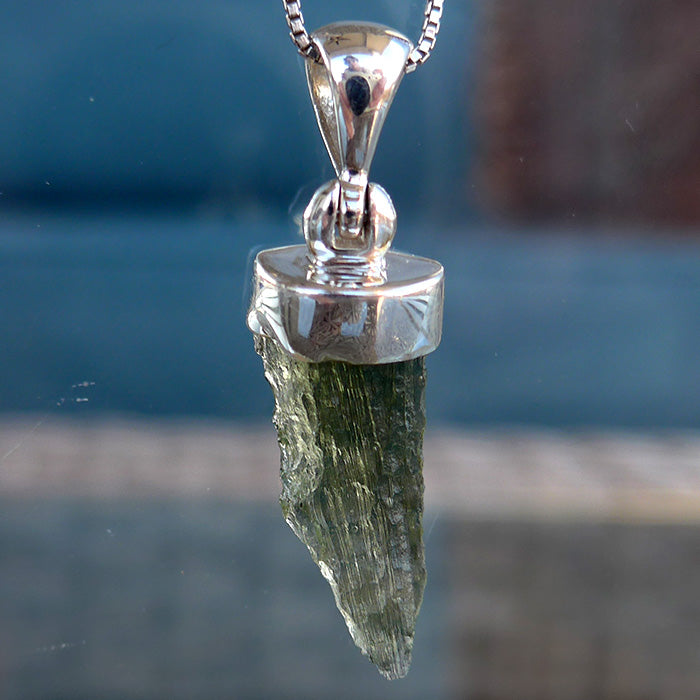 Unpolished Moldavite Curved Specimen Pendant
