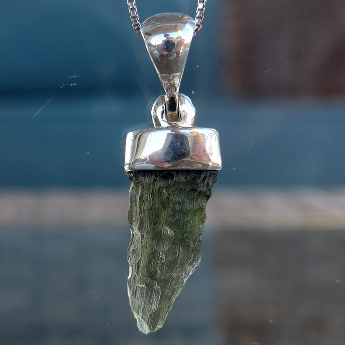 Unpolished Moldavite Curved Specimen Pendant