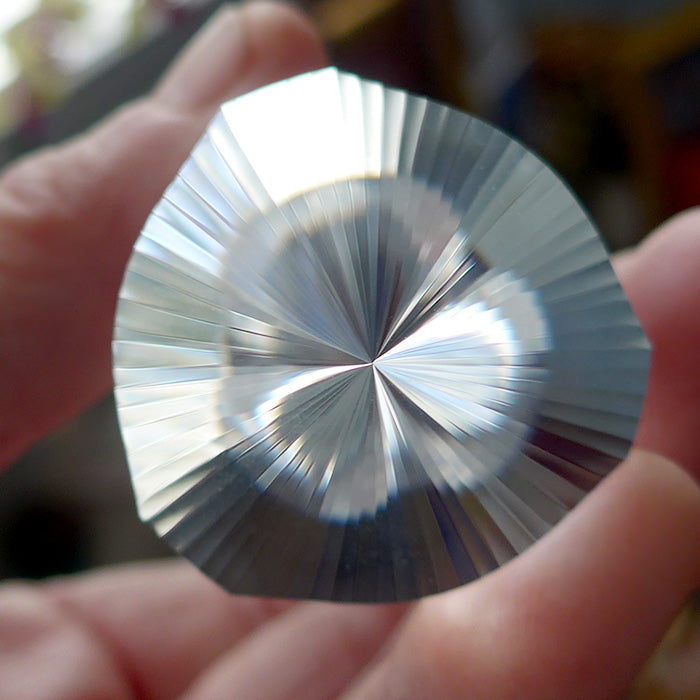 COLLECTOR'S ITEM: Triangular 3 Convex Channel 6 Gate Master Cut 72 Facet Golden Dolphin Osiris Vogel Phi Crystal Healing Wand