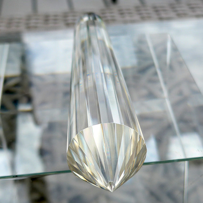 24 Sided Pale Himalayan Citrine Vogel Wand with Blue Rutile Cloud by David Zhuang