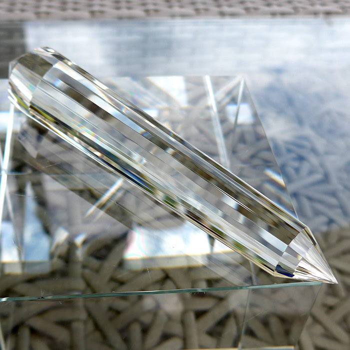 24 Sided Pale Himalayan Citrine Vogel Wand with Blue Rutile Cloud by David Zhuang