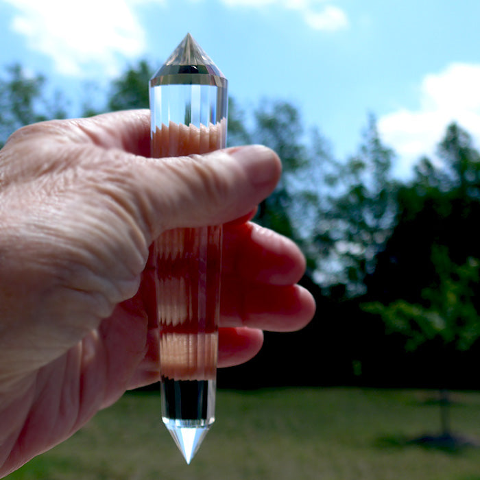24 Sided Pale Himalayan Citrine Vogel Wand with Blue Rutile Cloud by David Zhuang