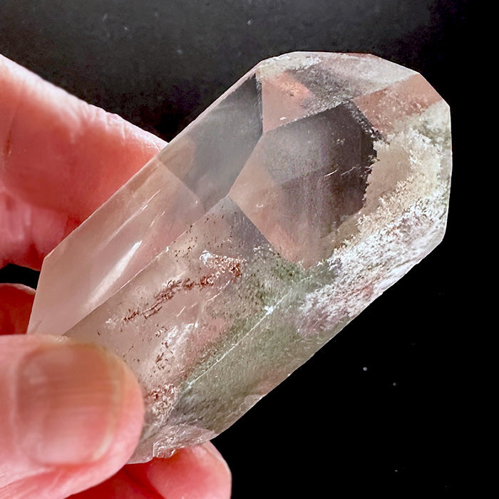 Polished Phantom Dream Lemurian Point with Twin and Chlorite