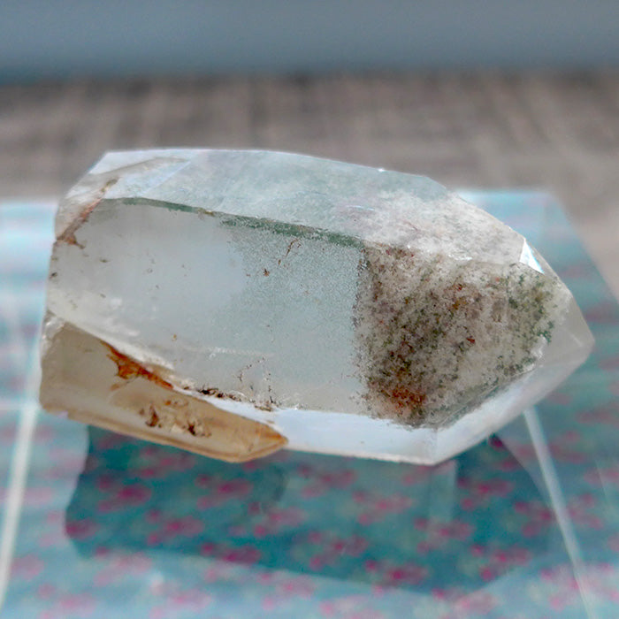Polished Phantom Dream Lemurian Point with Twin and Chlorite