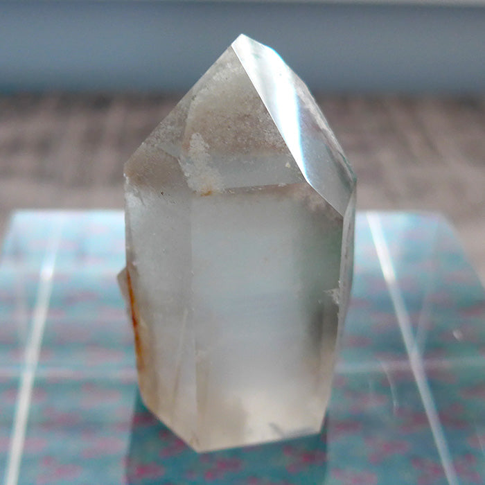 Polished Phantom Dream Lemurian Point with Twin and Chlorite