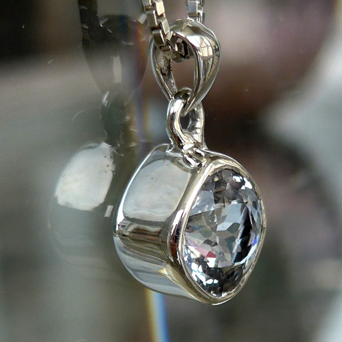 Gemstone Phenacite Squared Round Petite Pendant