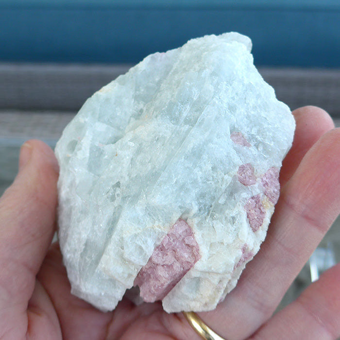 Large Raw Aquamarine Nugget with Pink Tourmaline Rods