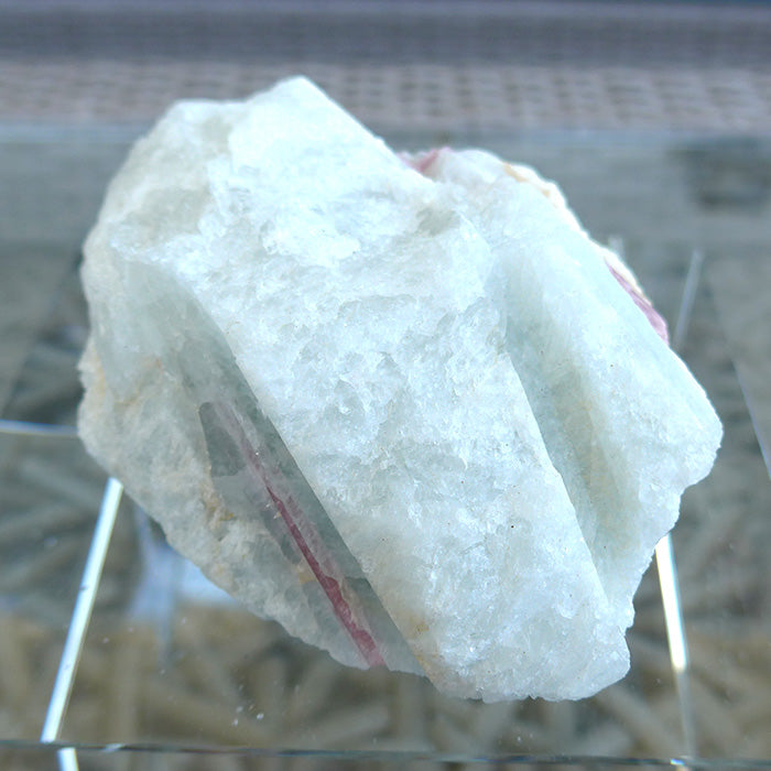 Large Raw Aquamarine Nugget with Pink Tourmaline Rods