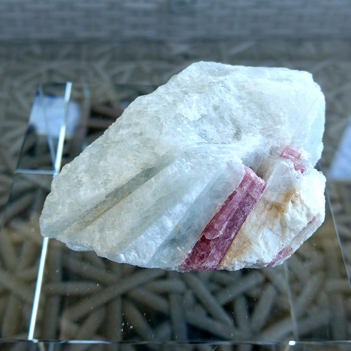 Large Raw Aquamarine Nugget with Pink Tourmaline Rods