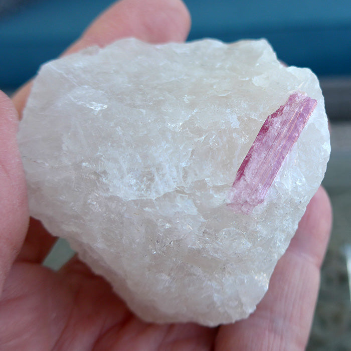 Pink Tourmaline Rod in Pale Aquamarine Matrix