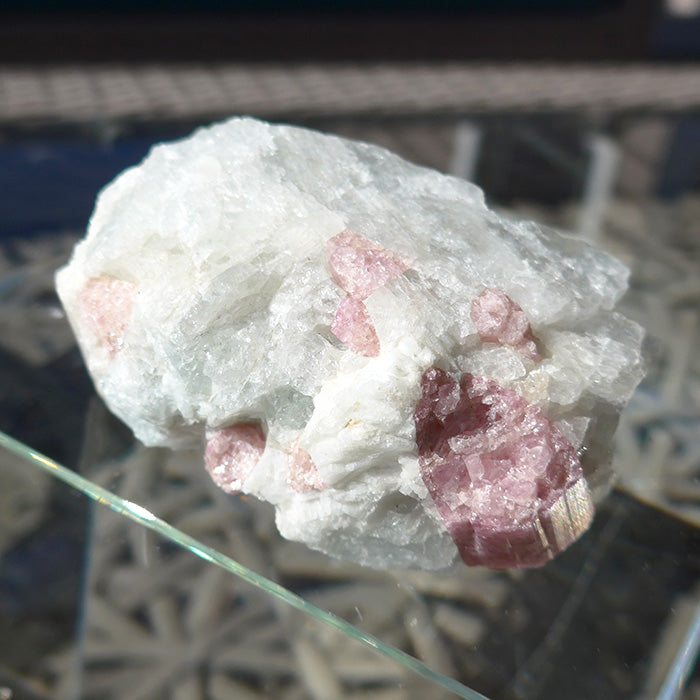 Pink Tourmaline Rods in Rough Tourmaline Matrix
