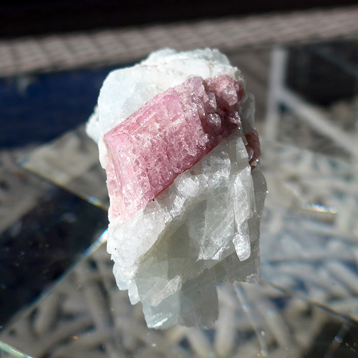 Pink Tourmaline Rods in Rough Tourmaline Matrix