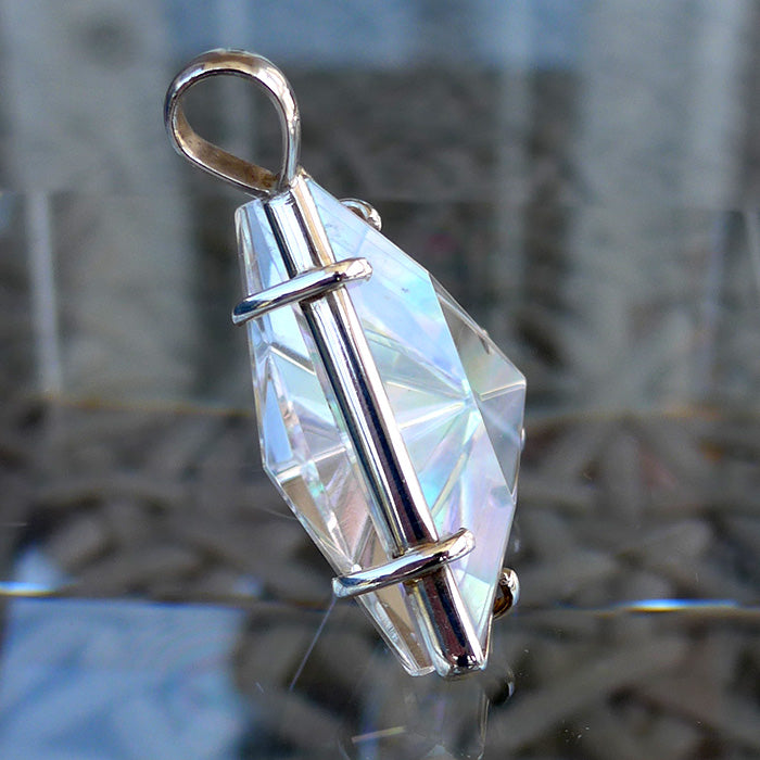 Super Size Clear Lemurian Quartz Star of David with Rainbow Cloud Dichroic Glass by Kings Amao