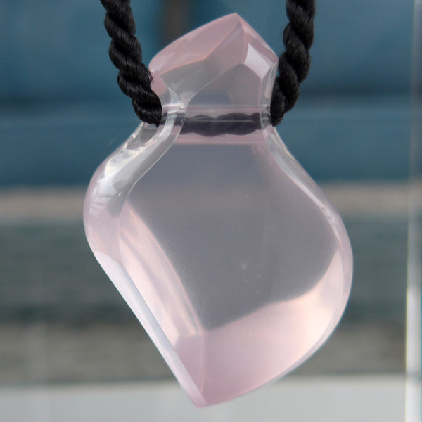 Large Art Deco Madagascar Rose Quartz Amphora Pendant by Lawrence Stoller