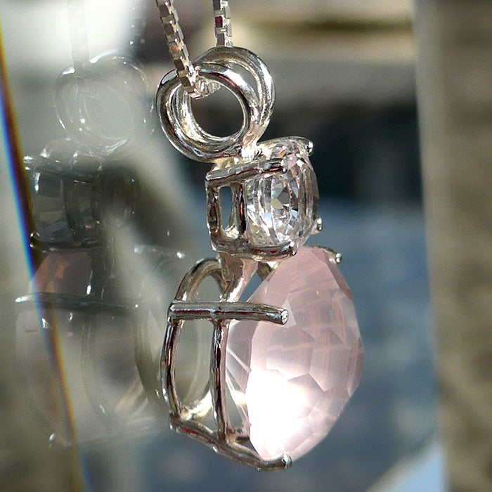 Rose Quartz 12 mm Super Nova pendant with Sparkling Danburite