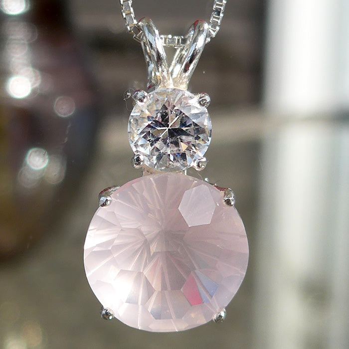 Rose Quartz 12 mm Super Nova pendant with Sparkling Danburite