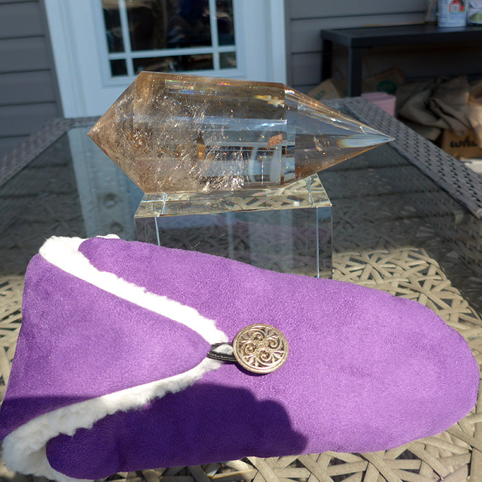 COLLECTOR'S ITEM: Fat Golden Rutile Quartz 144 Facet Vogel Wand by Ray Pinto