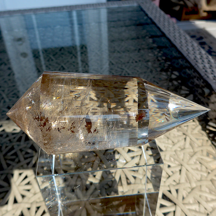 COLLECTOR'S ITEM: Fat Golden Rutile Quartz 144 Facet Vogel Wand by Ray Pinto