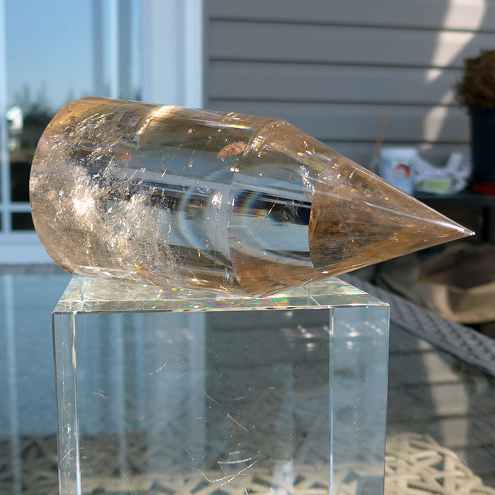 COLLECTOR'S ITEM: Fat Golden Rutile Quartz 144 Facet Vogel Wand by Ray Pinto