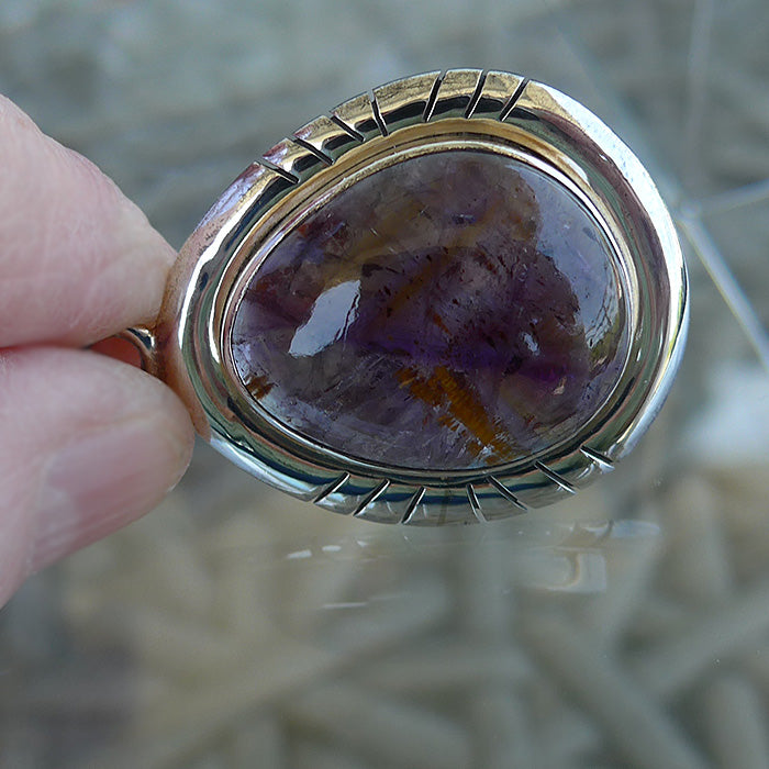 Espiritu Santo Rutilated Amethyst Purple Splash Cabochon Pendant