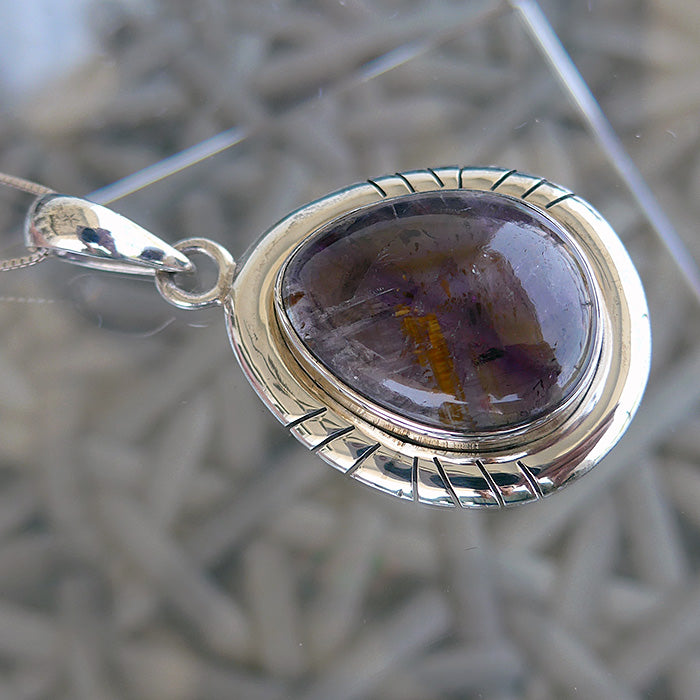 Espiritu Santo Rutilated Amethyst Purple Splash Cabochon Pendant