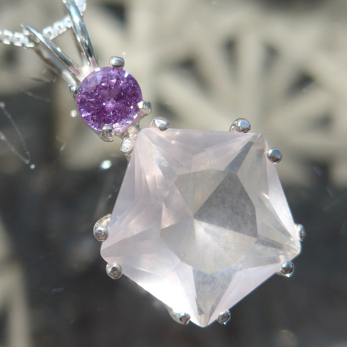 Rose Quartz Star of Venus with Purple Sapphire Crown