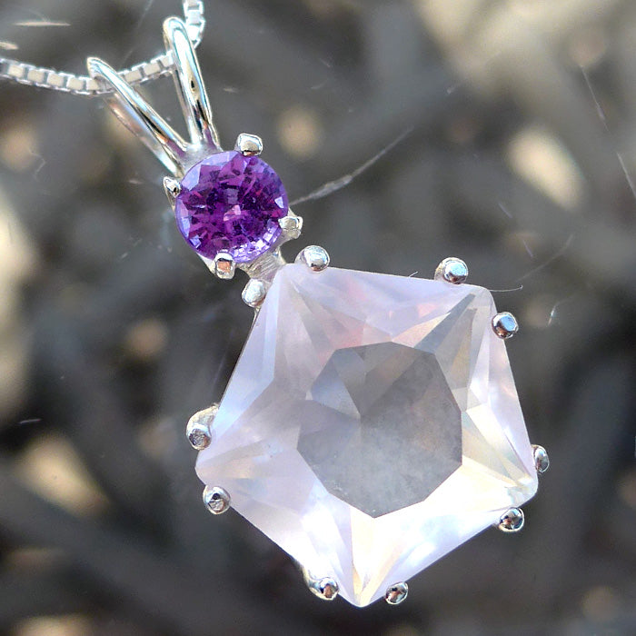 Rose Quartz Star of Venus with Purple Sapphire Crown