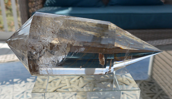 COLLECTOR'S ITEM: Fat Golden Rutile Quartz 144 Facet Vogel Wand by Ray Pinto