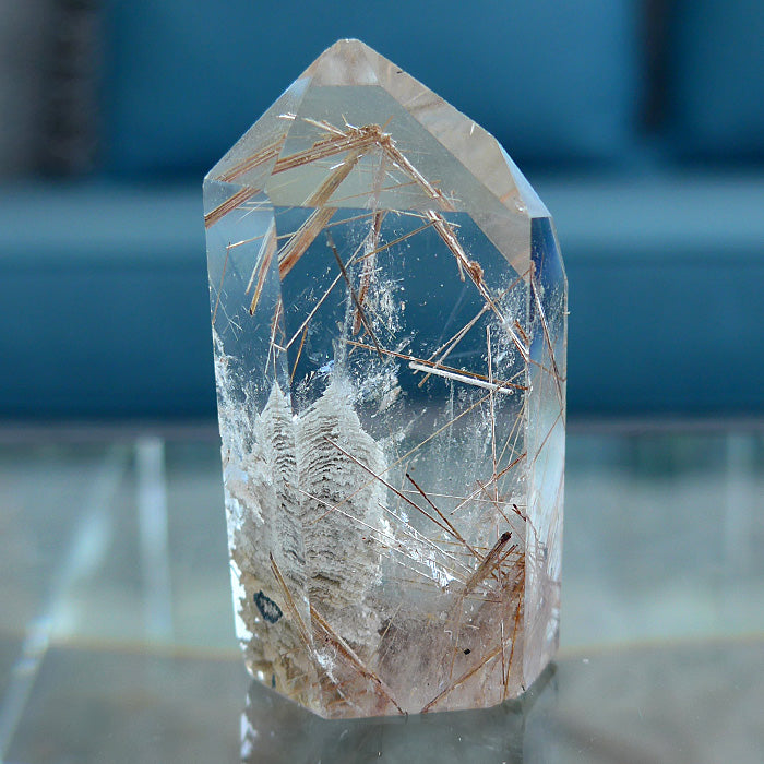 Clear Quartz Rutile Starburst Point with Chlorite