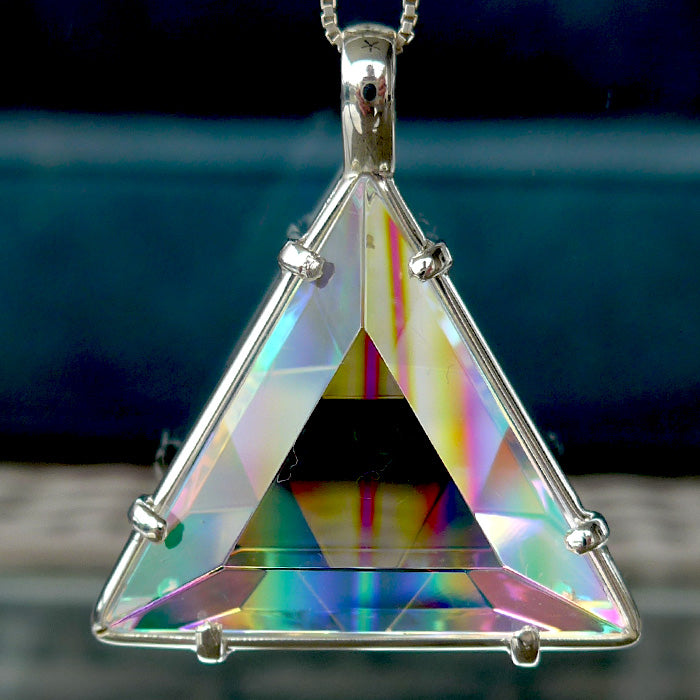 Super Sized Non Tarnishing Clear Lemurian Quartz Star of David Pendant with Striped Rainbow Dichroic Glass by Kings Amao