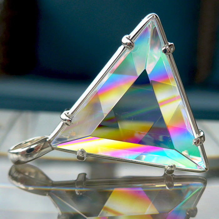 Super Sized Non Tarnishing Clear Lemurian Quartz Star of David Pendant with Striped Rainbow Dichroic Glass by Kings Amao