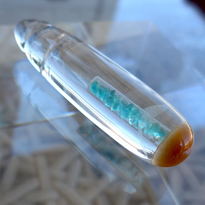 Phantom Quartz Sunstone Capped Paraiba Tourmaline Gemstone Energy Wand by Brian Cook