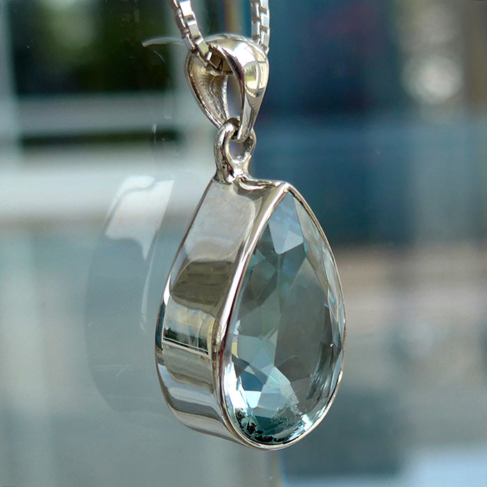 Untreated Blue Topaz Faceted Teardrop Gemstone Pendant