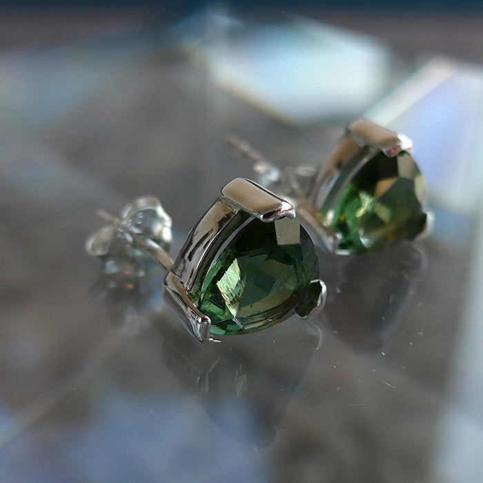 8mm Moldavite Faceted Trillion Post Earrings