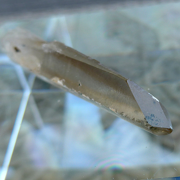 Unpolished Diamond Pane Shadow Lemurian Laser Wand with Anatase