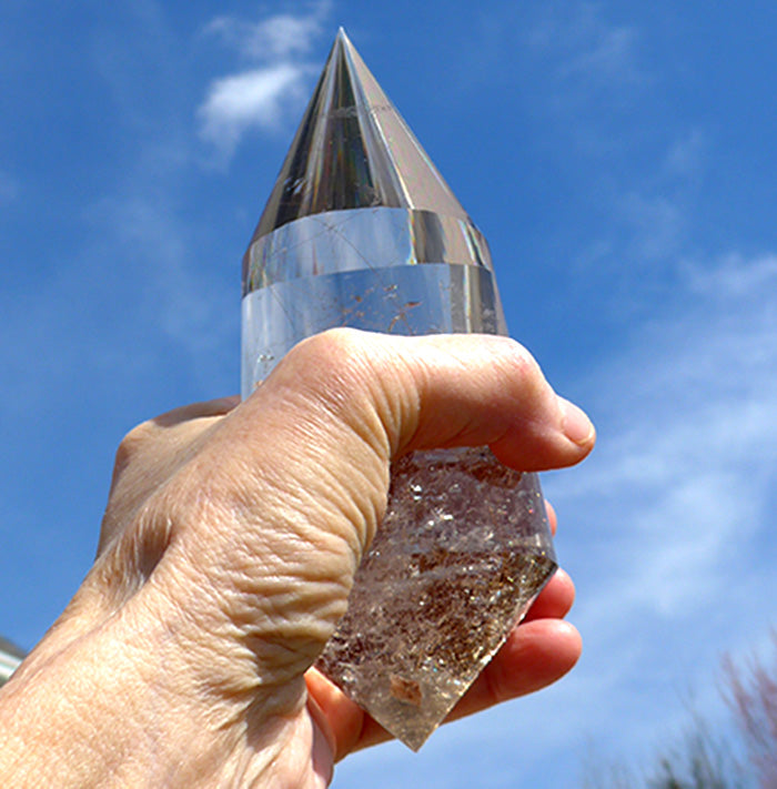 COLLECTOR'S ITEM: Fat Golden Rutile Quartz 144 Facet Vogel Wand by Ray Pinto