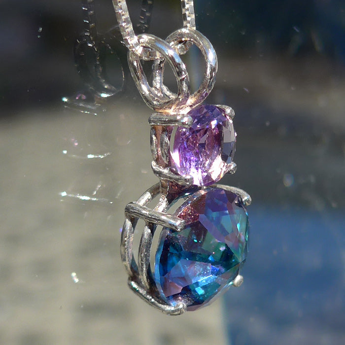 Aqua Aura Mini Radiant Heart Pendant with Round Amethyst Crown