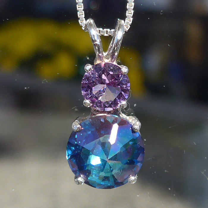 Aqua Aura Mini Radiant Heart Pendant with Round Amethyst Crown