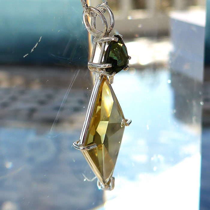 Citrine Ascension Star Pendant with 9 mm Trillion Moldavite Crown