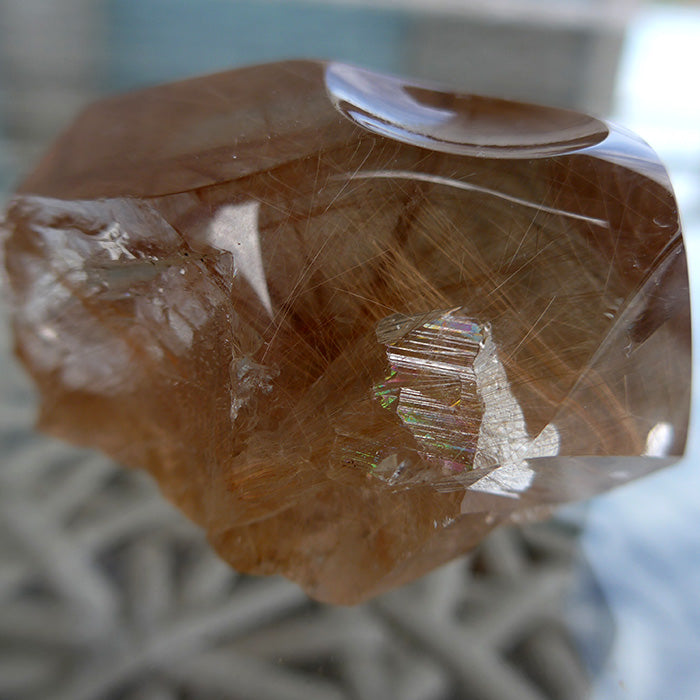 Spinning Smoky Citrine Sphere on Golden Rutile Quartz Base with Huge Manifestation Crystal by Brian Cook