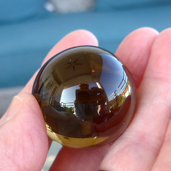 Spinning Smoky Citrine Sphere on Golden Rutile Quartz Base with Huge Manifestation Crystal by Brian Cook